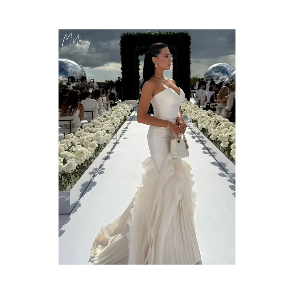 

Mila White Strapless Simple Prom Dress Sleeveless Customized Luxurious Evening Dresses Sheath Floor-Length vestidos de fiesta