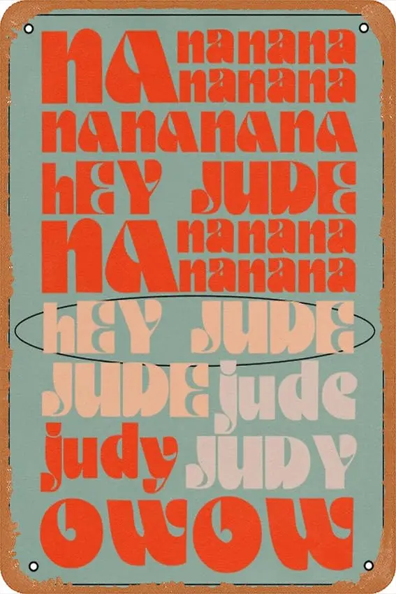 Hey Jude lyric poster Photographic Print 8” x 12” Vintage Metal Tin Sign Home Bar Man Cave Wall Decor