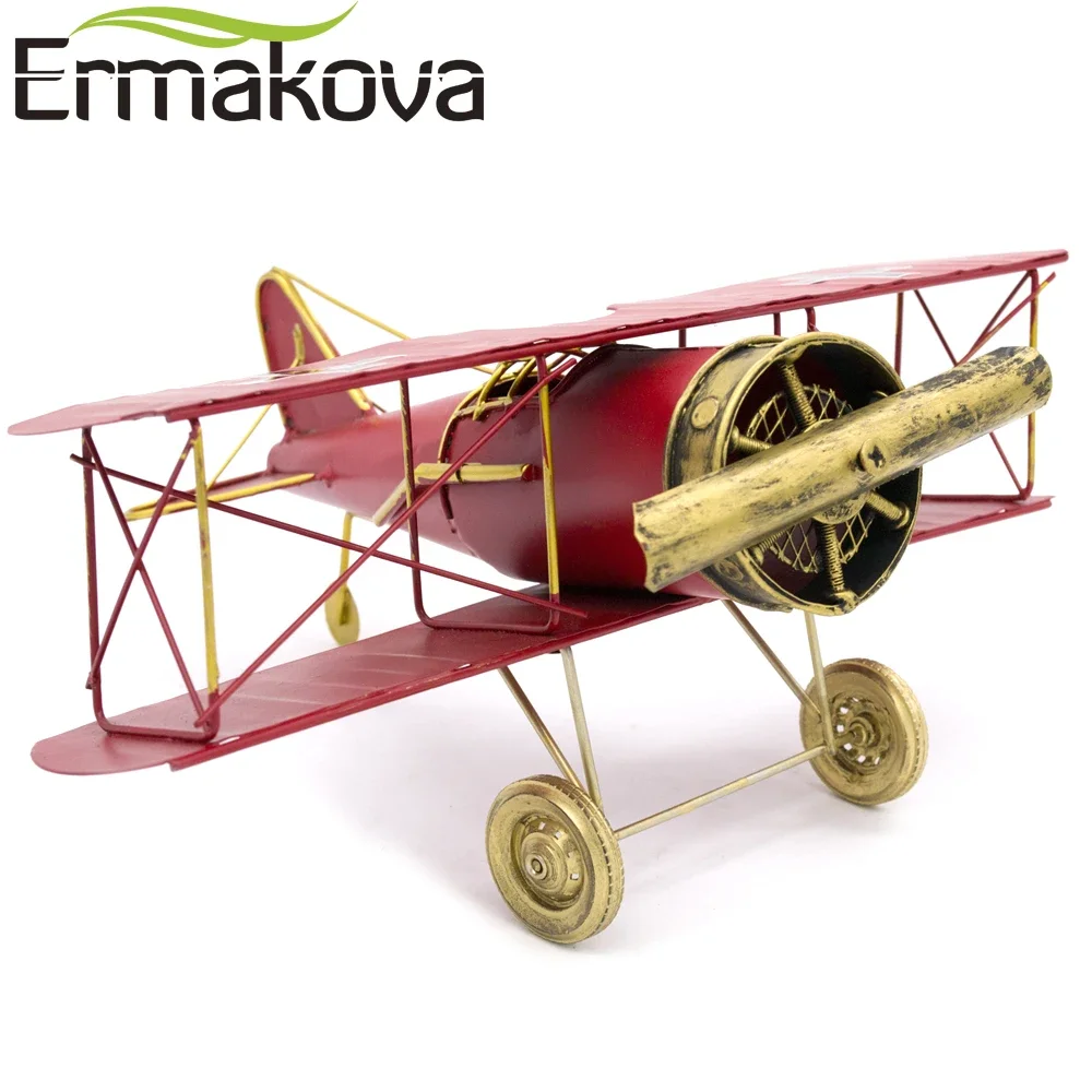 ERMAKOVA 22CM  Metal Handmade Crafts Aircraft Model Airplane Model Biplane Home Decor Furnishing Articles(Red Color)