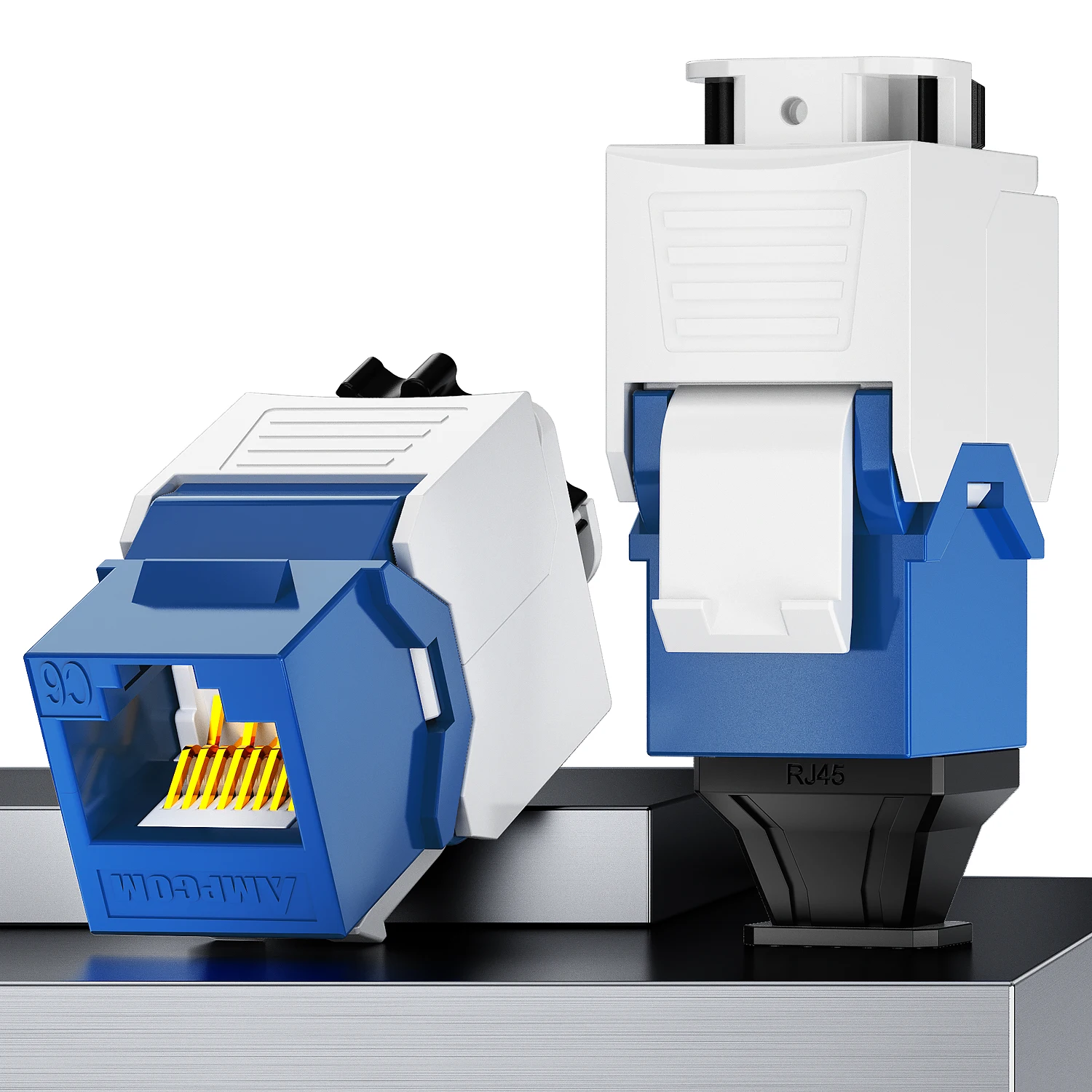AMPCOM CAT7A CAT7 CAT6A CAT6 RJ45 Keystone-aansluiting, ratelvergrendeling STP gereedschapsloze modulaire koppeling Zinklegering module-aansluitingen 10 Gbps