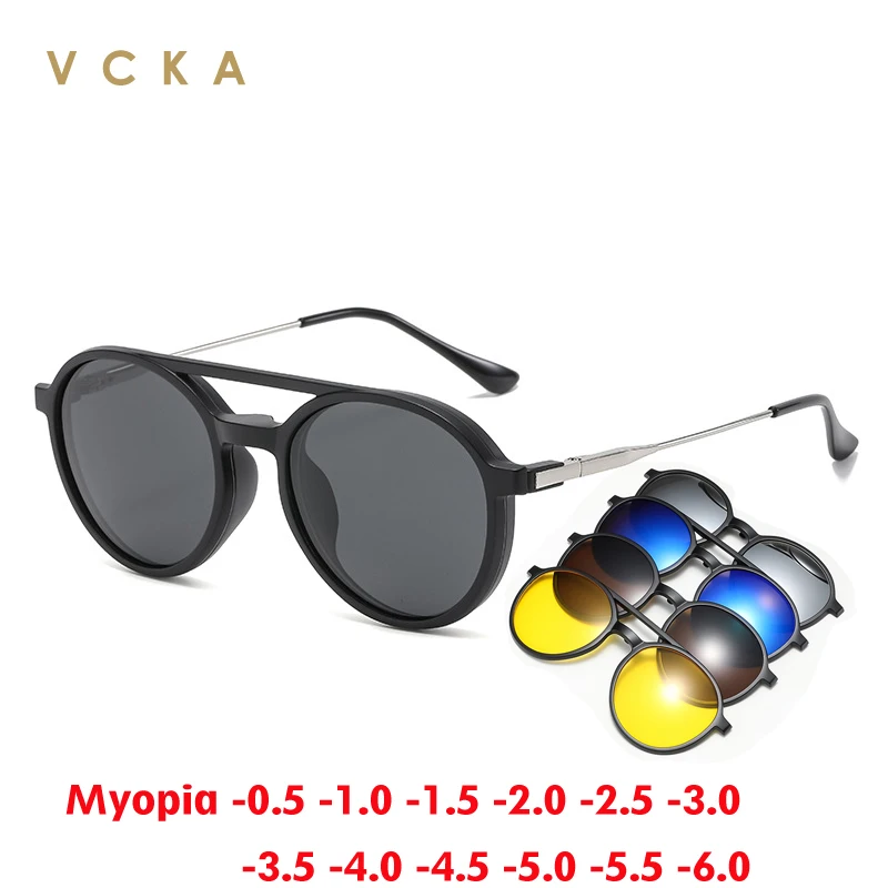 

VCKA 6 In1 Magnetic Clip Sunglasses Frames Multifunction Round Women Glasses Fashion Trend Polarized Customizable Myopia Eyewear