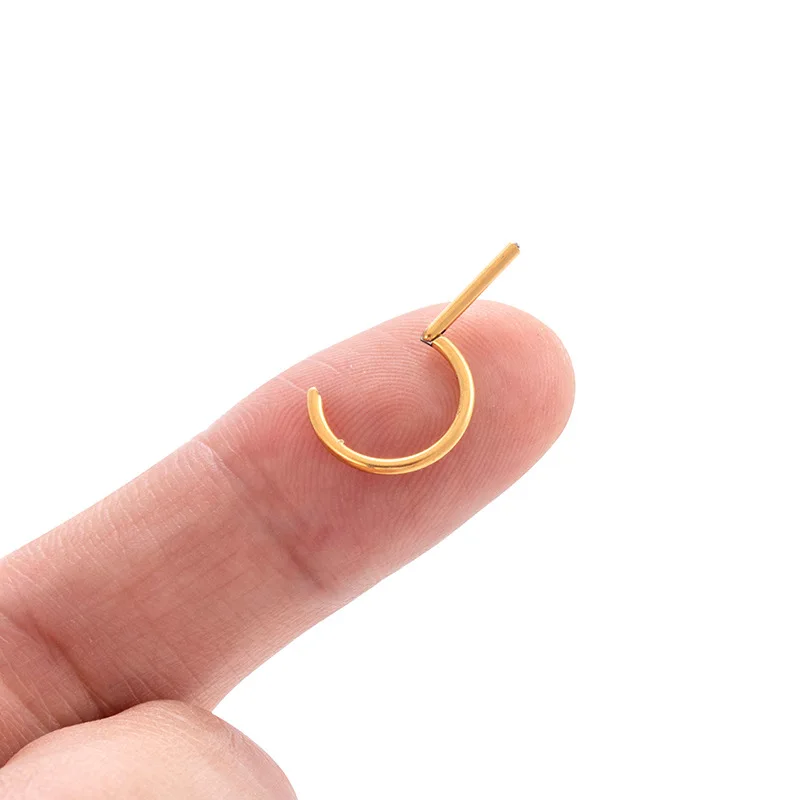 1Piece G23 Titanium Cartilage Hoop Earrings ASTM F136 Titanium D Shape Hinged Segment Clicker Septum Nose Ring Piercing Jewelry