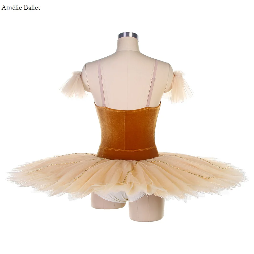 BLL457 Trajes de Ballet preprofesionales con corpiño superior de terciopelo marrón para niños y adultos, vestidos de baile de competición o puesta en escena