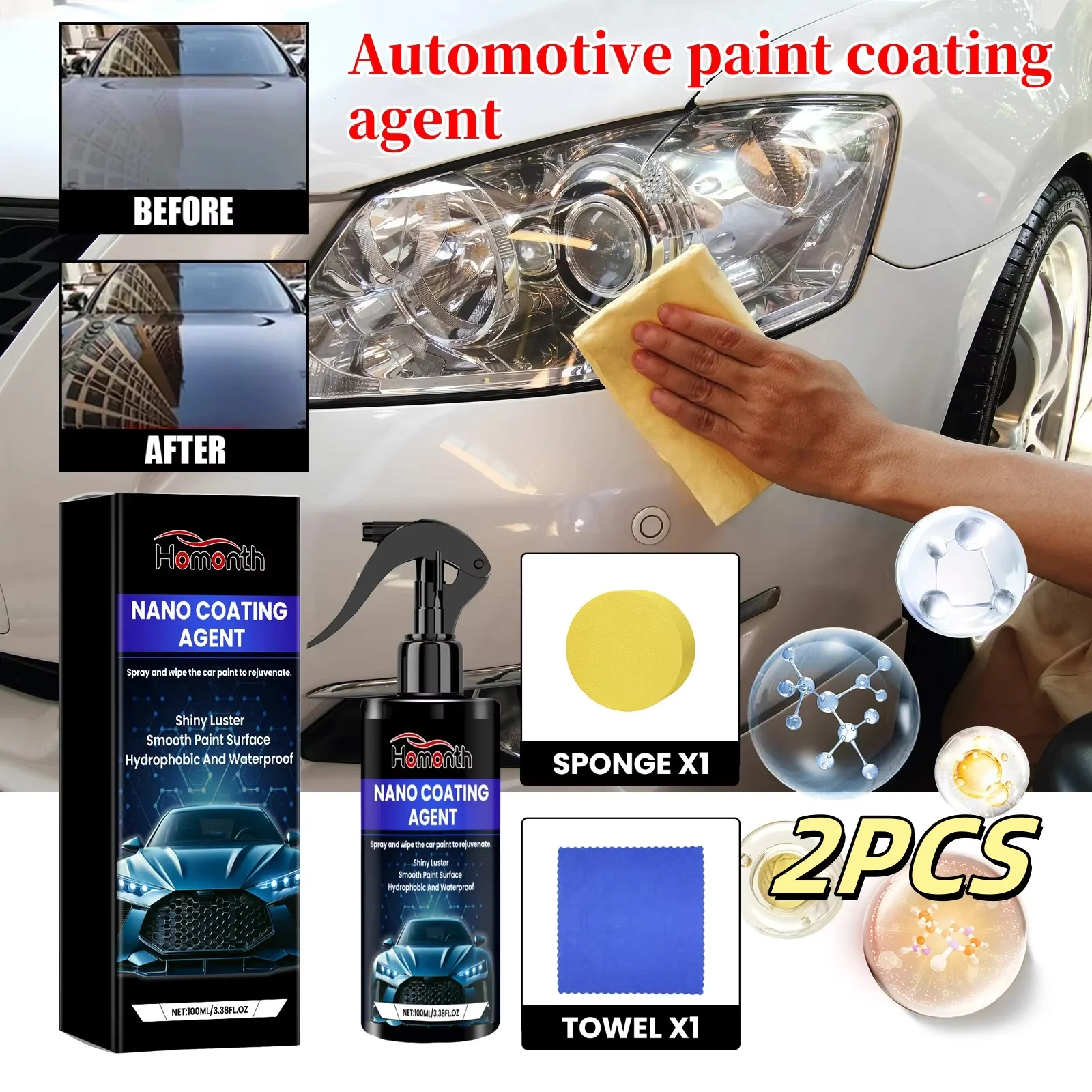 

2PCS Auto Ceramic Coating Agent Nano Glass Plated Crystal Liquid Hydrophobic Coating Waterproof Polishing Agent Paint