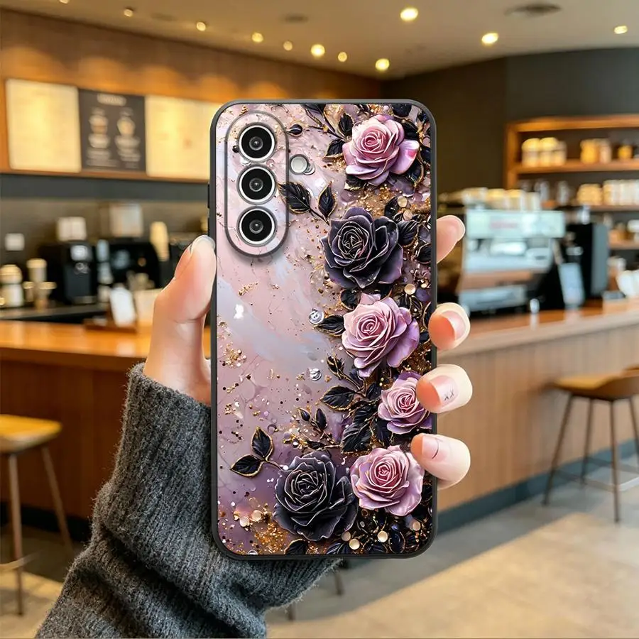 Phone Cover Case for Samsung Galaxy A57 A23 A25 A16 A37 A73 A51 A15 A52 A36 A53 A17 A55 A06 A05 A41 A70 A50 A13 A12 Roses Marble