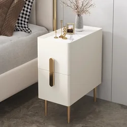 Table de chevet de chambre à coucher de style nordique, mini table de chevet moderne à surface de roche étroite, autonome, 2 portes de proximité, tables de chambre en bois