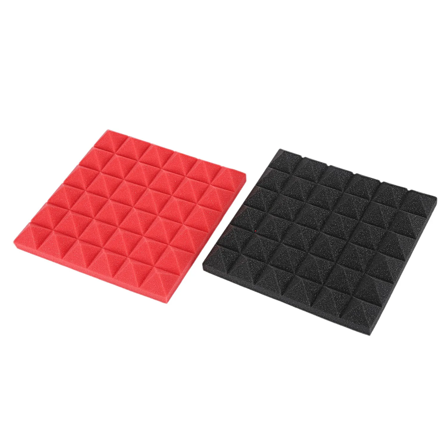 Azulejos de espuma acústica de carbón, paneles de espuma insonorizados, acolchado de sonido de estudio, 2 x 10 x 10 pulgadas (negro + rojo)