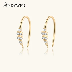 ANDYWEN 925 Sterling Silver Gold Crystal CZ HuggiesThreader Featured Cuff Earring Women Luxury Crystall Loops Jewelry 2023 Gift