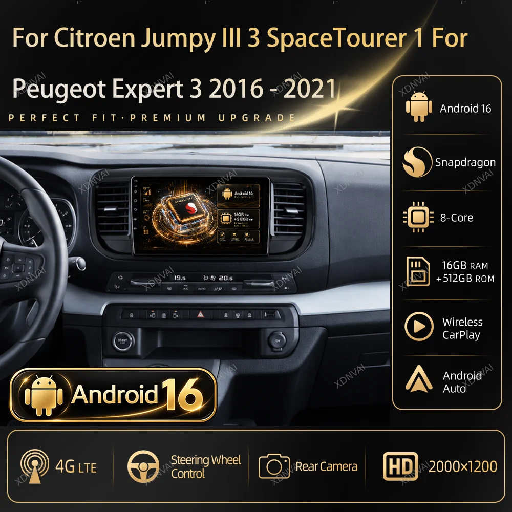 Android 16 Car Radio Multimedia For Citroen Jumpy III 3 SpaceTourer 1 For Peugeot Expert 3 2016 - 2021 Video Player Carplay GPS