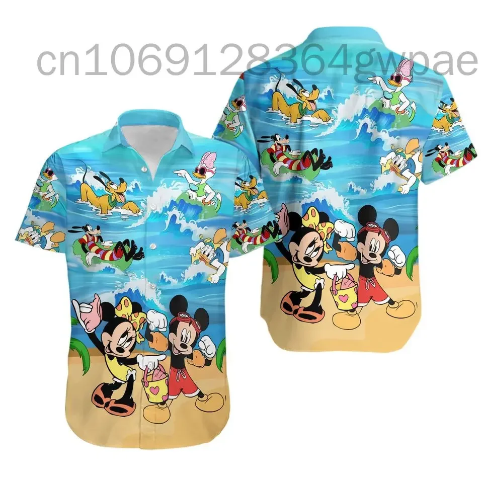 

Mickey Mouse And Minnie Mouse Hawaiian Shirts Men's Women's Casual Short Sleeve Beach Shirts Disney Hawaiian Shirts Party Tops