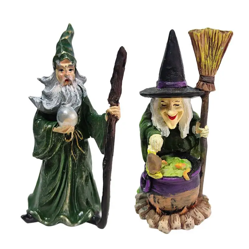 Halloween Sand Table Decorations Desktop Decoration Wizard Witch Figurines Decoration Garden Home Ornaments Wizard Witch Statues