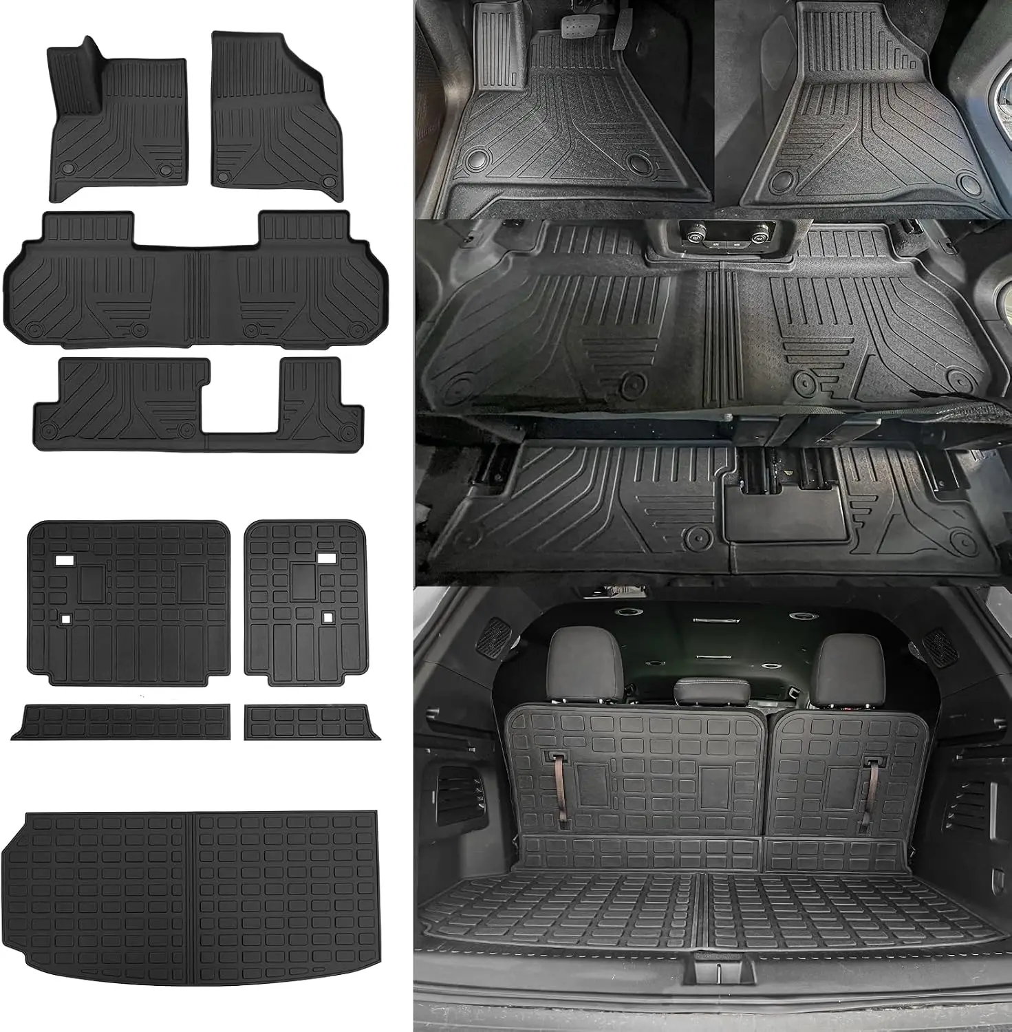 8 Seats Floor Mats Compatible with 2024 2025 2026 Chevrolet Traverse GMC Acadia Trunk Mat Cargo Mat Cargo Liner All Weather Chev