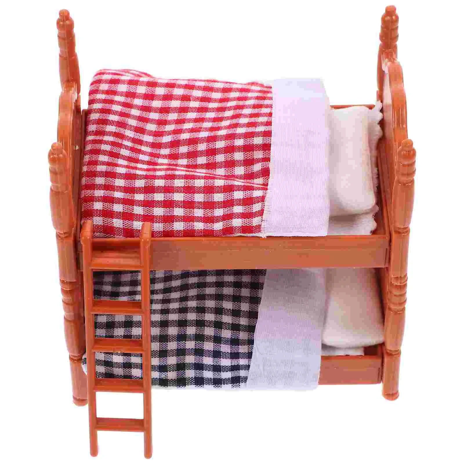 

Mini Bedroom Double Beds Simulation Furniture House Bunk Bed Models Pillows Quilts for Mini Landscape Building Child