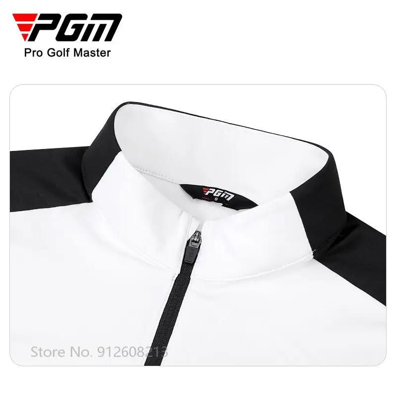 PGM Female Long-sleeved Patchwork Golf T-shirt Zipper Collar Golf Tops Elastic Warm Polo Shirts Women Slim Windproof Sportswear