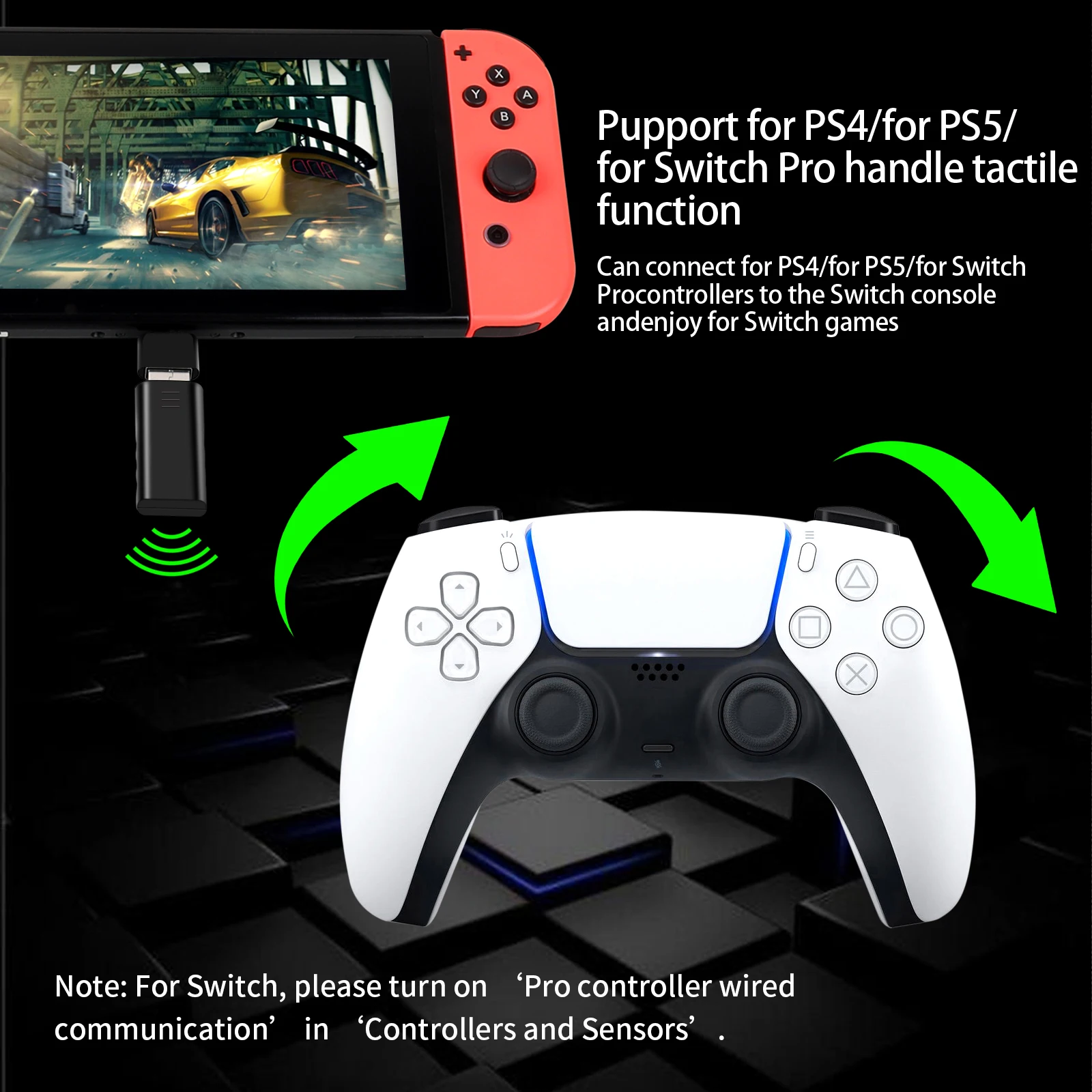 Wireless 5.3 USB Adapter For Nintendo Switch PC TV With Vibration Transmission Support And Play Black