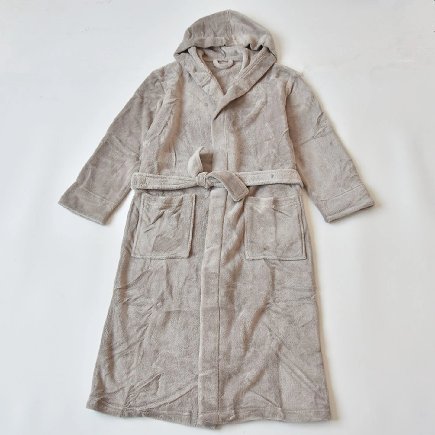 Coral Fleece Robe Long Sleeve Belted Sleepwear Home Clothes Unisex Winter Warm Bathrobe Couple Simple Style Youth Size