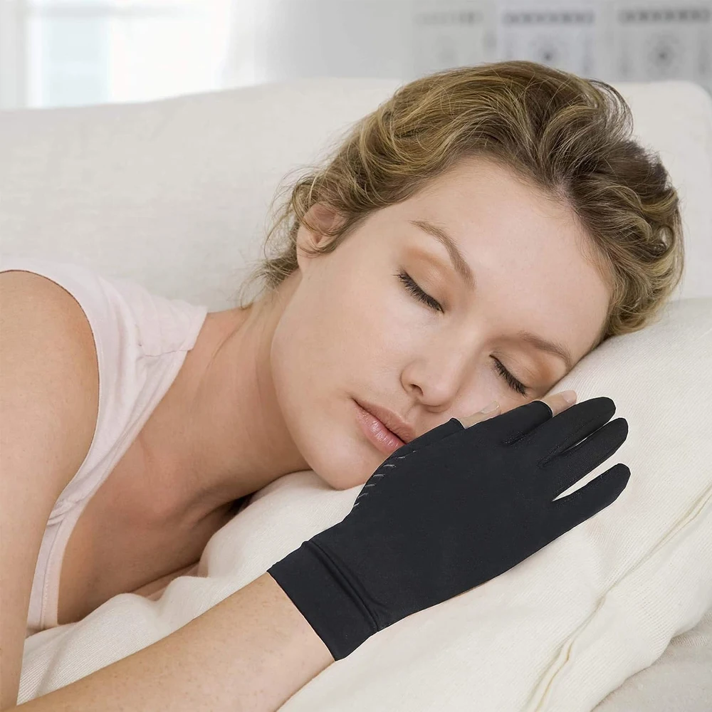 Compression Copper Arthritis Gloves - Fingerless Copper Gloves for Computer Typing and Dailywork - Hand Pain Relief and Support