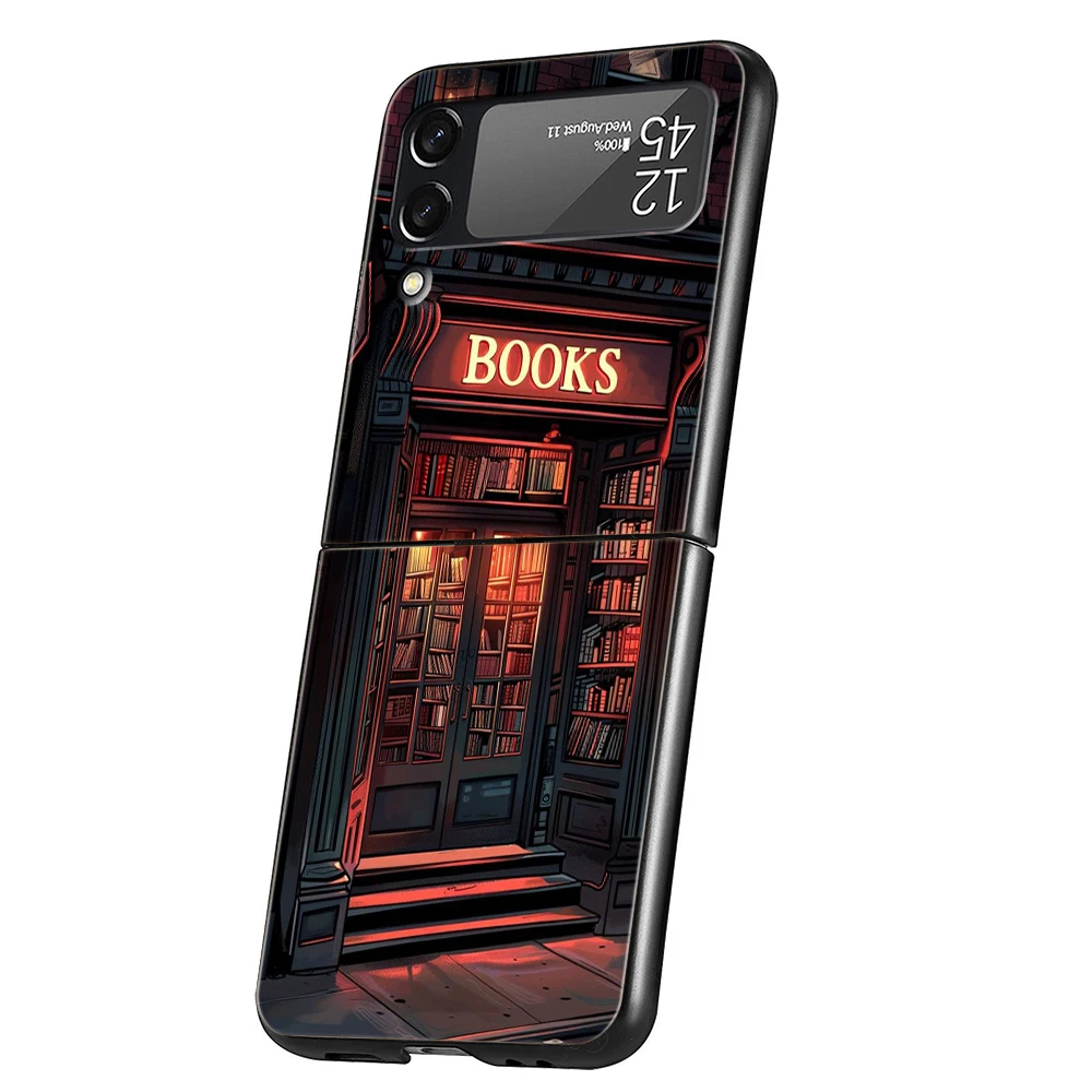Read Books illustration Hard PC Phone Case For Samsung Galaxy Z Flip 6 5 4 Black Cover For Galaxy Z Flip 3 Foldable Shockproof