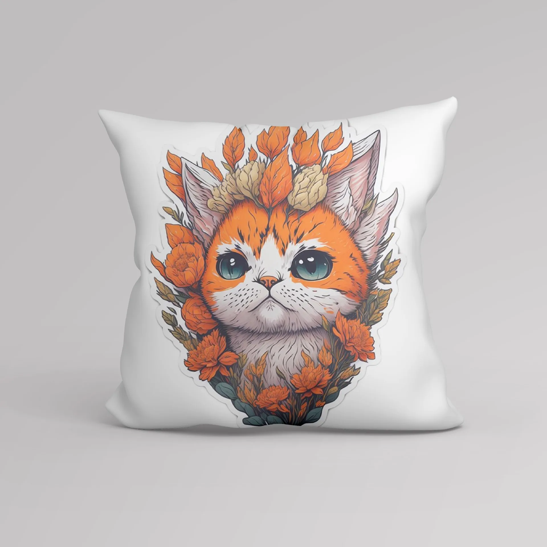 Cute Cat Pillowcase Red Flower Cat Pillows Case for Girls Room Aesthetics Bed Sofa Pillow Cover Decorative Room Aesthetics 45x45