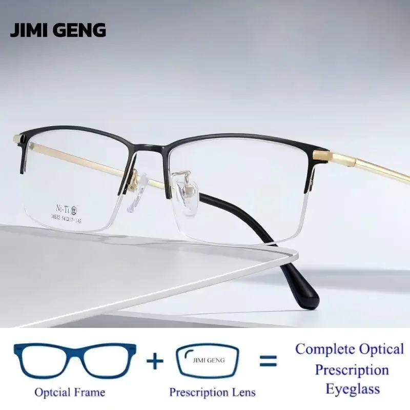 

Men's Trendy Half Frame Glasses Frame Alloy Square Glasses Anti Blue Light Myopia Reading Glasses Comfortable Ultra Light