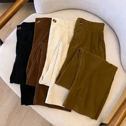 Retro High Waist Corduroy Pants Women Fall Straight Causal Full Length Trousers Vintage Coffee Pockets All Match Streetwear Pant