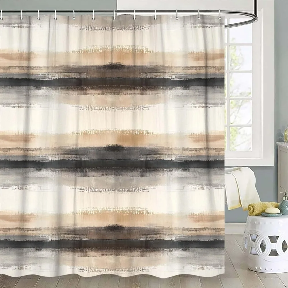 

Watercolor Print Taupe Shower Curtain, Stripe Fabric Shower Curtains for Modern Bathroom Decor,Machine Washable Waterproof