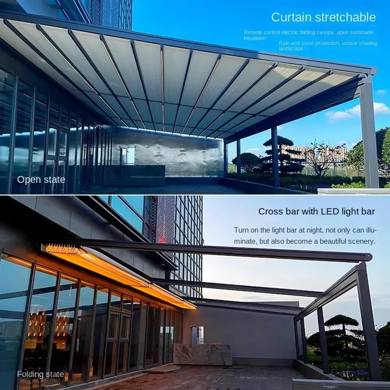 Outdoor Electric Telescopic Canopy Aluminum Folding Sunroom Awning for Restaurant Villa Courtyard Garden for Sun Protection