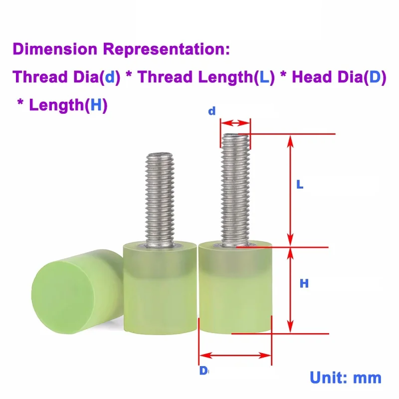 M5 M6 304 Stainless Steel Polyurethane Coating Cushioning And Collision Prevention Shock Absorption Adhesive Bolt