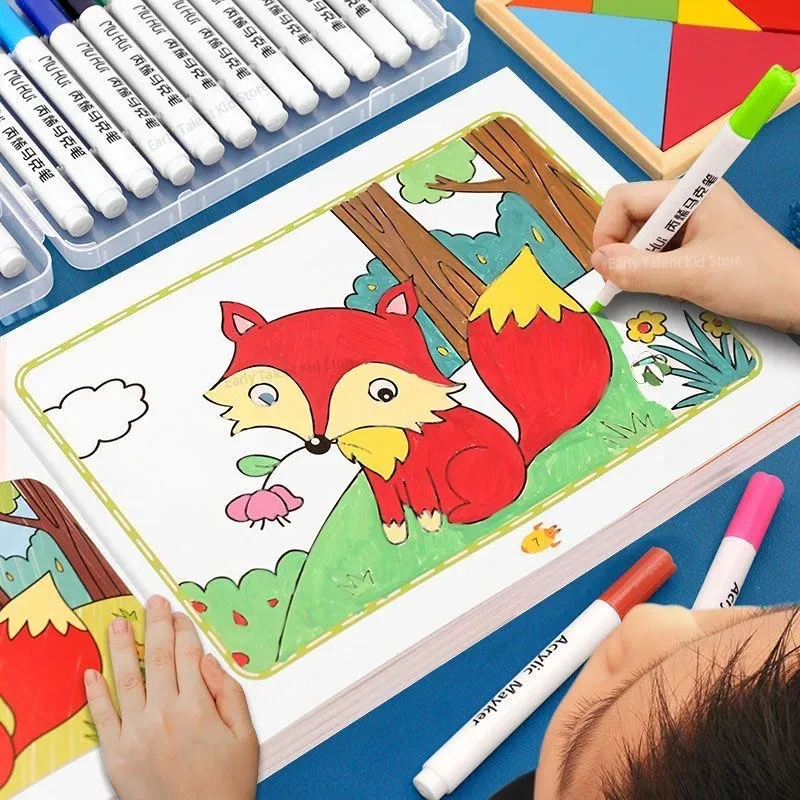 Random One 31 Pages Children\'s Watercolor Pen Coloring book aged 3-8.  Kindergarten Graffiti Coloring Picture Books For Painting