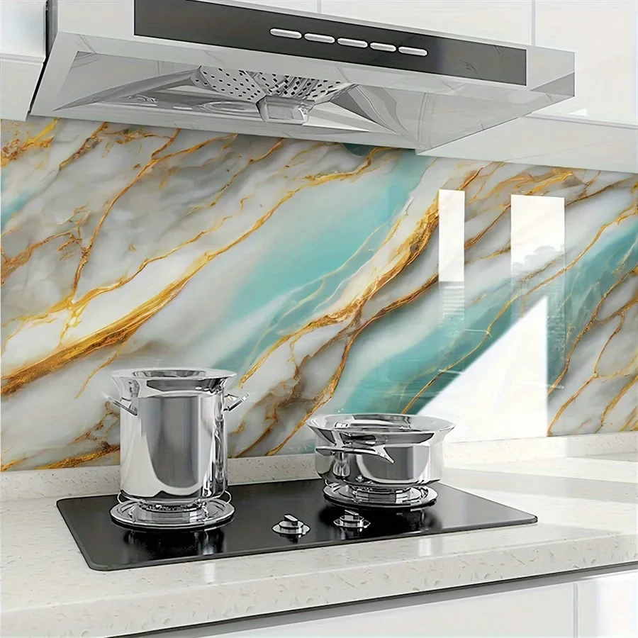 Green Imitation Marble Pattern DIY Self-adhesive Wallpaper Kitchen Stove Oil Resistant Sticker Waterproof Oil Resistant Sticker