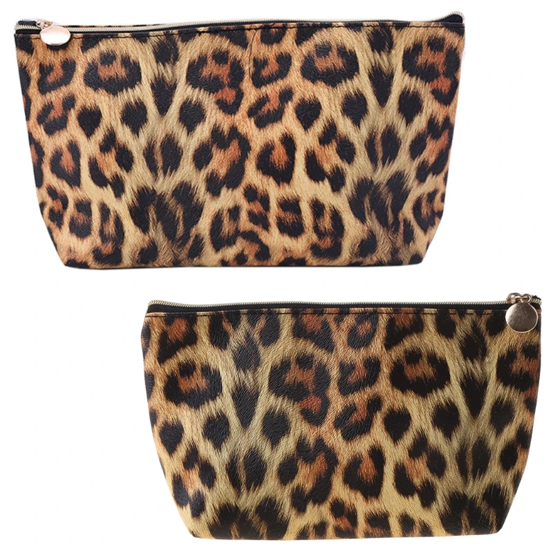 Printed Leopard Pattern Multifunction Purse Travel Makeup Cosmetic Bag Toiletry Pencil for Case