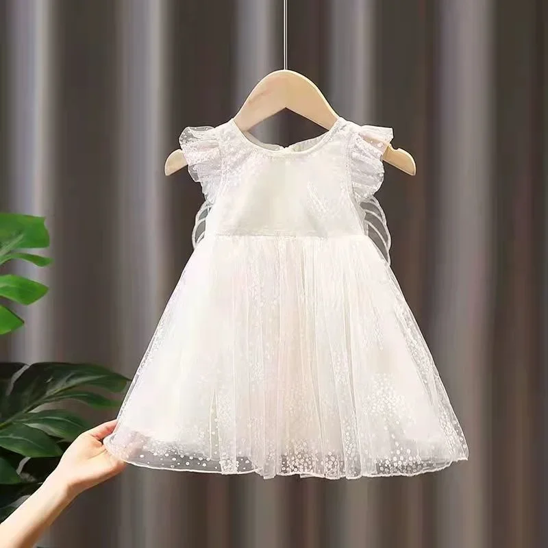 Summer Mesh Dress For Girls Children Butterfly Wings Tulle Tutu Gown Princess Birthday Beach Dress 2025 Kids Sleeveless Clothes