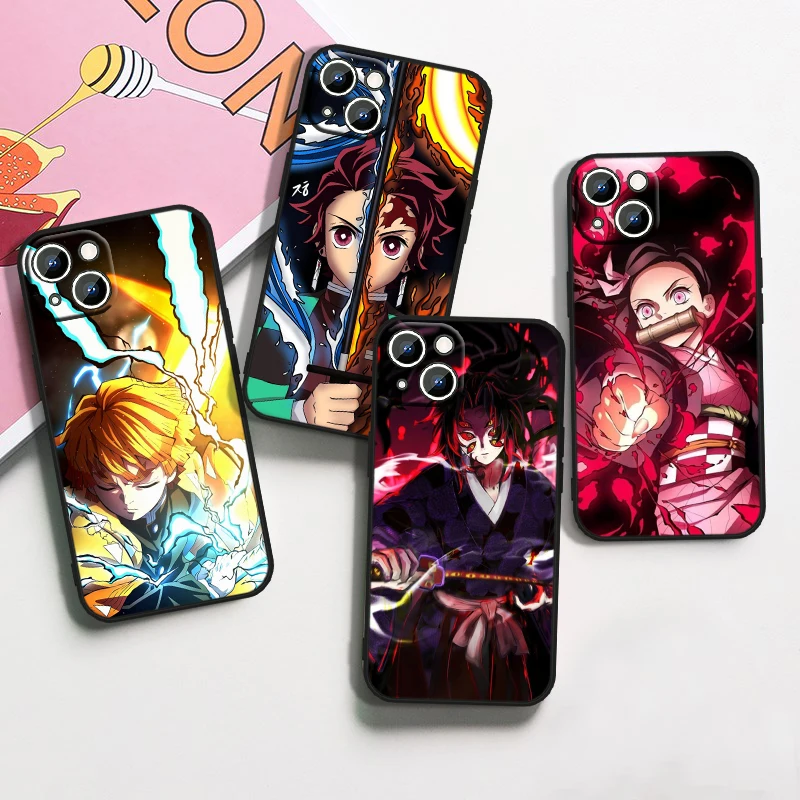 

Demon Slayer Japanese Anime For Apple iPhone 15 14 13 12 Mini 11 XS XR X 8 7 Pro Max Plus Soft Silicone Black Phone Case