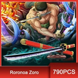 790PCS Anime Roronoa Zoro Sword Model Building Blocks Swordsmen Simulation Katana Samurai Knife Weapon Assemble Bricks Gifts Toy