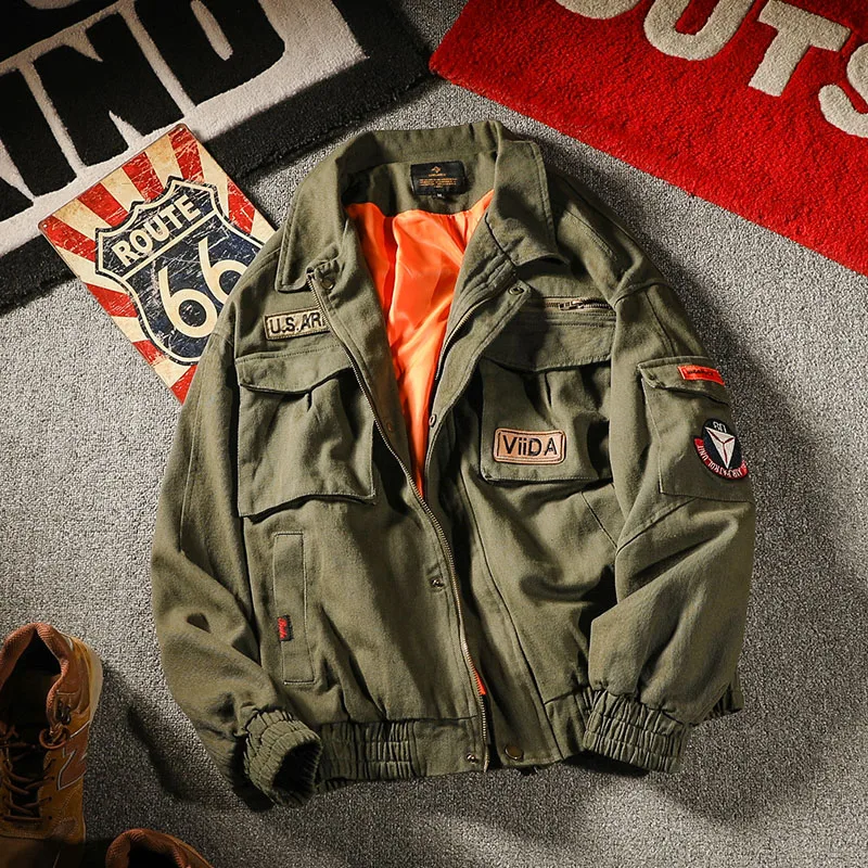 

Winter Men's Aviation Corps American ma1 Pilot Jacket Multi-Pocket Casual Loose Tooling Jacket Men's Tide Outdoor Coat