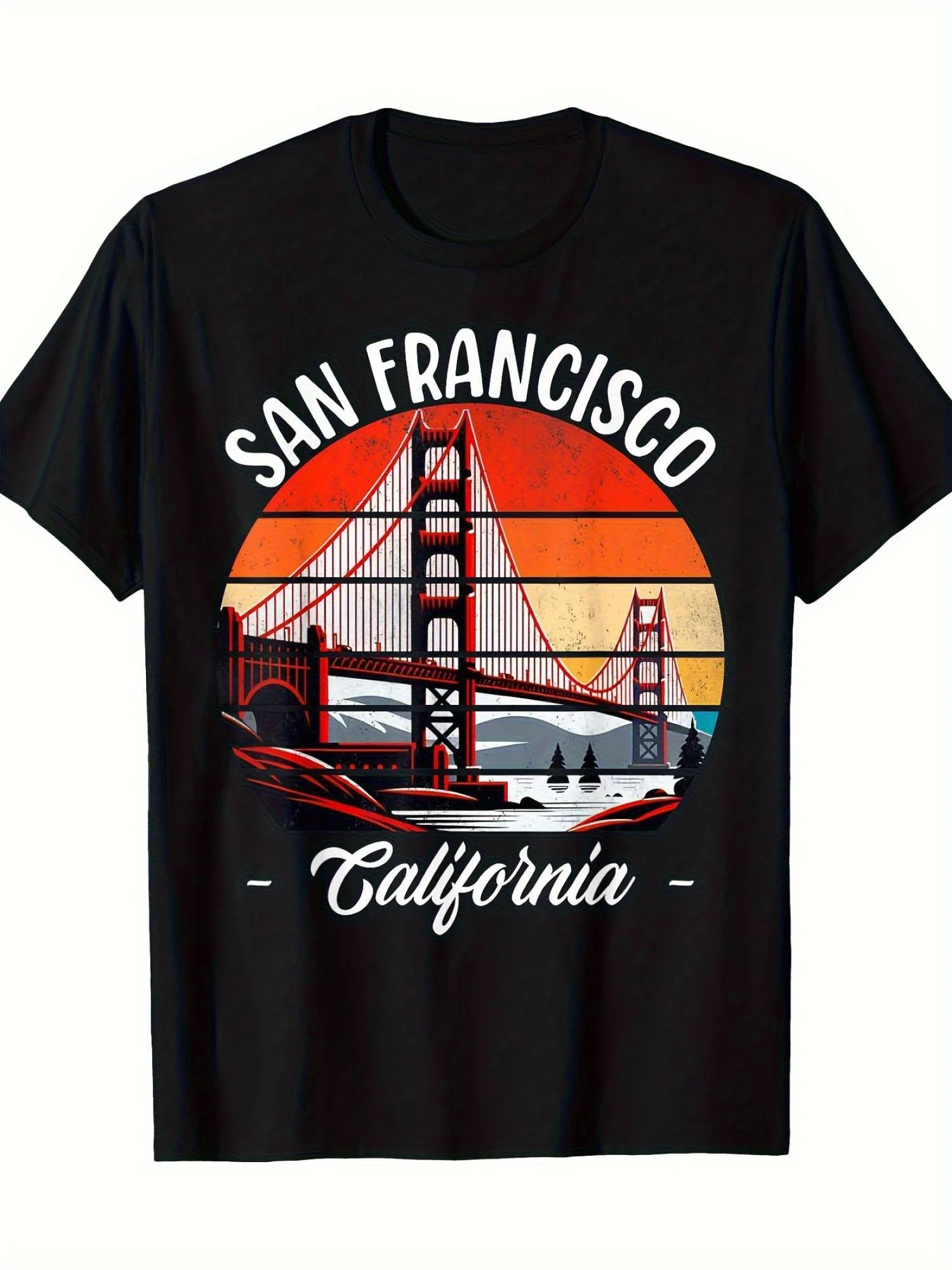 Men's San Francisco California T-Shirt with Iconic Golden Gate Bridge Print - Casual Fit Short Sleeve Round Neck Tee Suitable for Casual Wear & Travel Souvenir Apparel (Machine Washable)