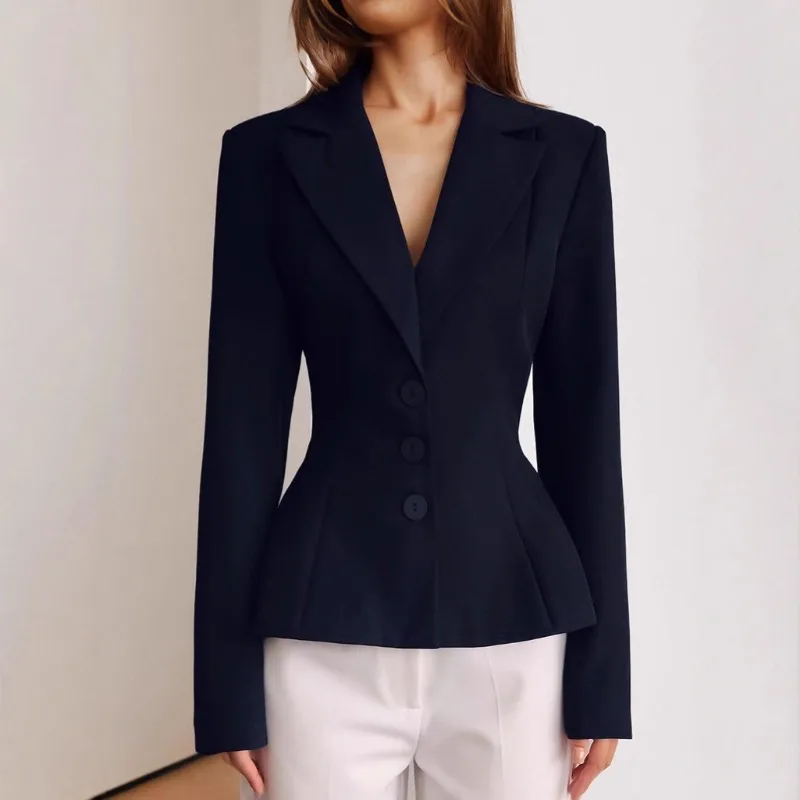 Elegant waist-cinching pleated small suit for women 2026 winter a cross-border professional fitted suit jacket for women
