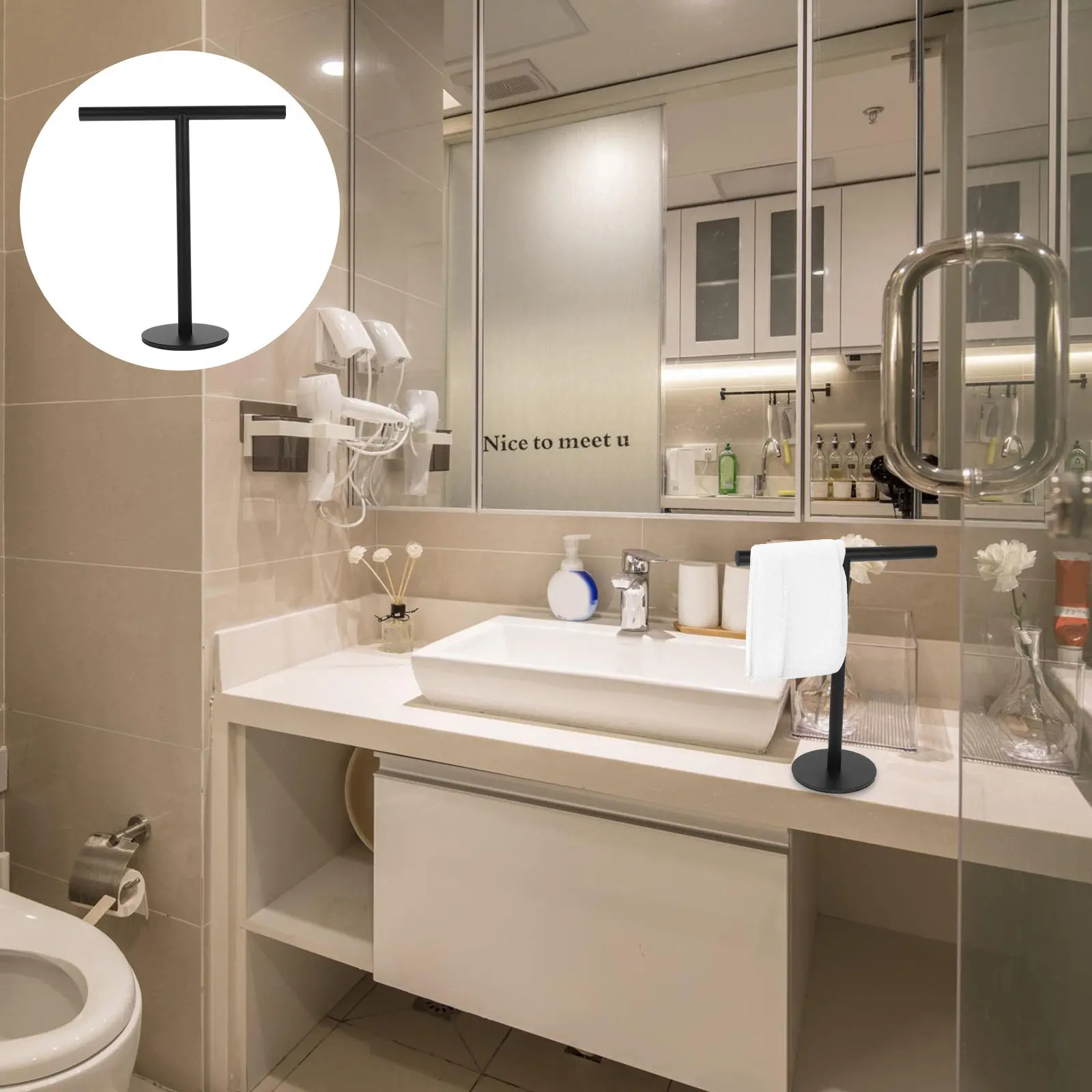 

Stainless Steel Countertop Towel Rack T-Shaped Freestanding Hand Towel Stand with Balanced Weighted Base for Bathroom Kitchen