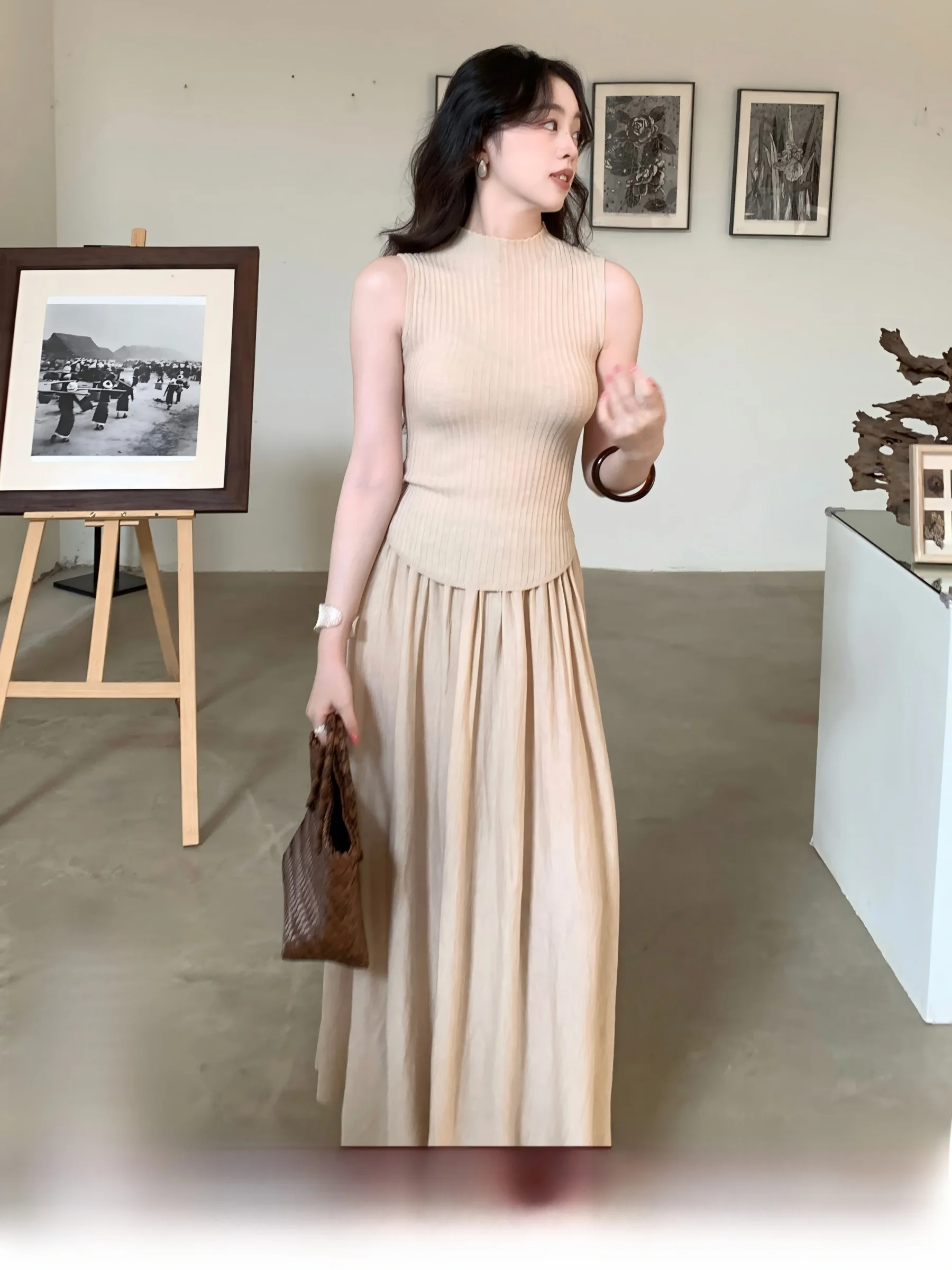 

Soft Knitted High Elastic Sleeveless Slim Fit Dress Set SYT Elegant Simple Style Daily Wear Comfortable Spring Summer Outfit