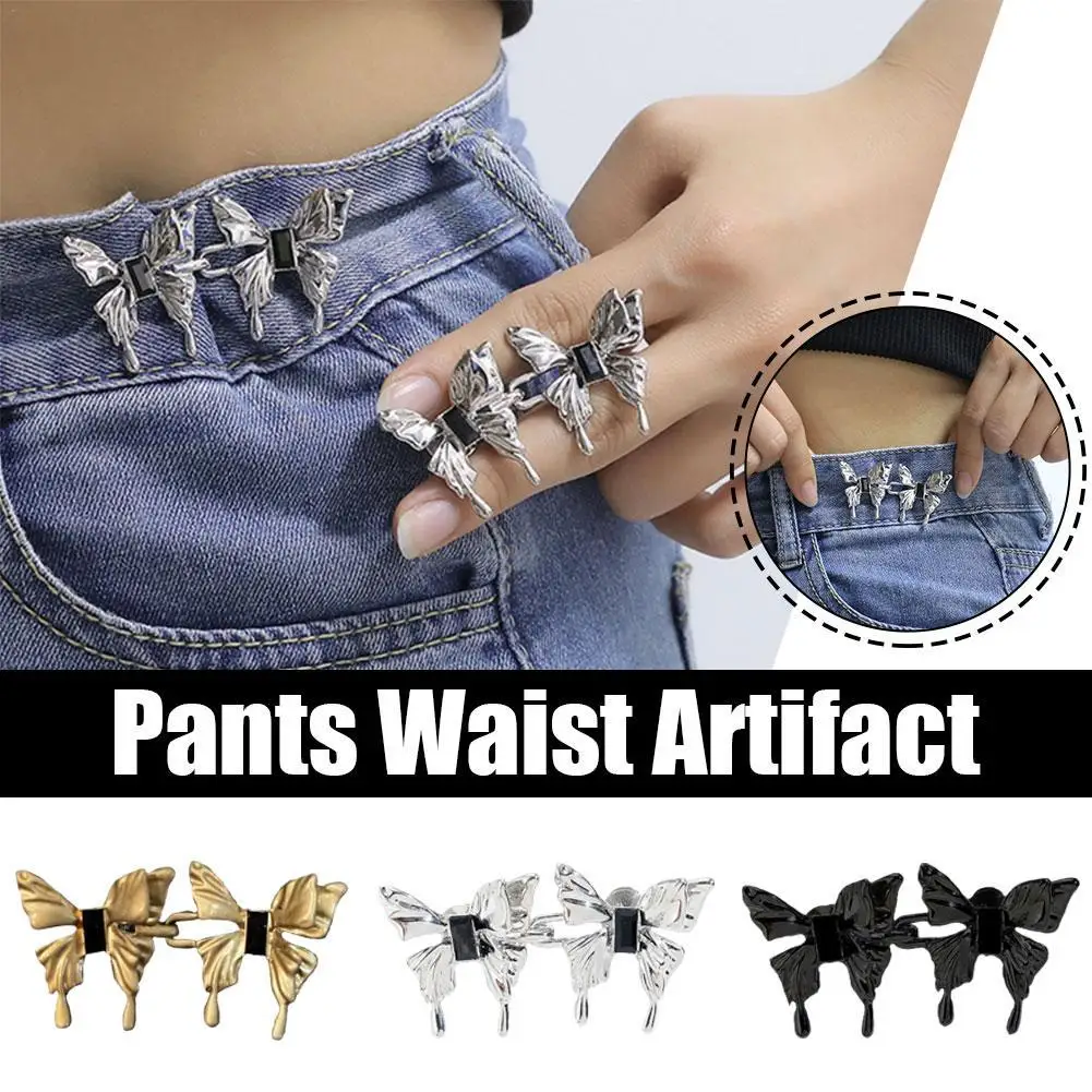 Pasadores de mariposa de ajuste de cintura para mujer, botones de pantalones de mezclilla, accesorios de ajuste de tamaño, 1 par