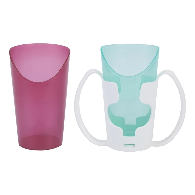  Slanted Mouth Cutout Nosey Cup For Patients With Double Handle And Cup Holder