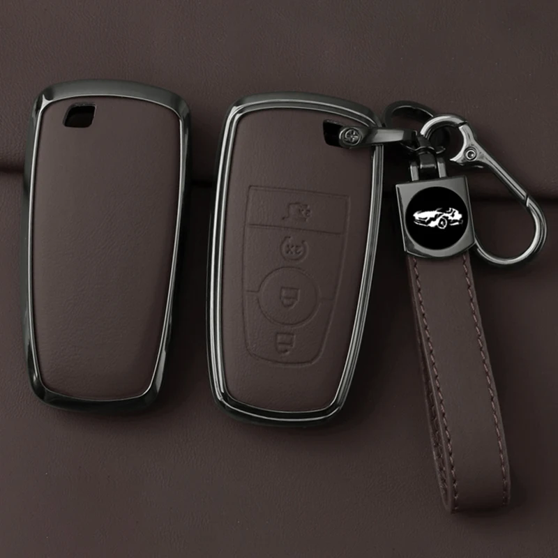 

Leather Metal Car Key Case Protector Cover Shell for Ford Fusion Edge Mustang Explorer F150 F250 F350 F450 Auto Key Accessories