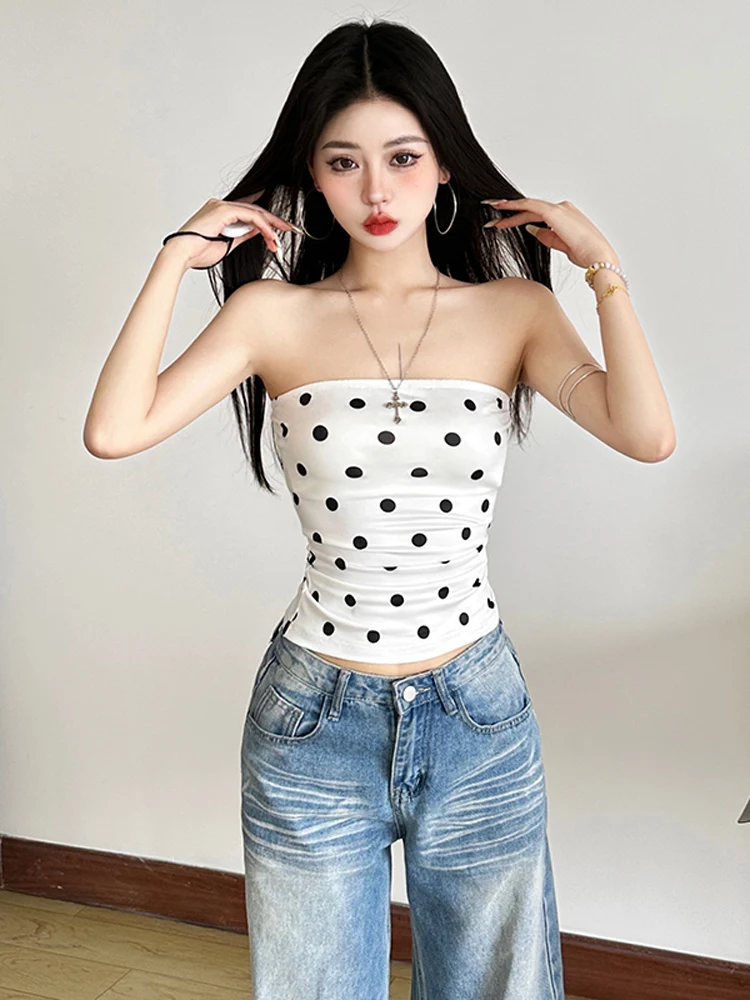 웨이어드 퍼스 펄 걸 퍼스널리 프린트 튜브탑 베스트 여성 슬림핏 다용도 트렌디 폴리에스터 스판덱스 혼방