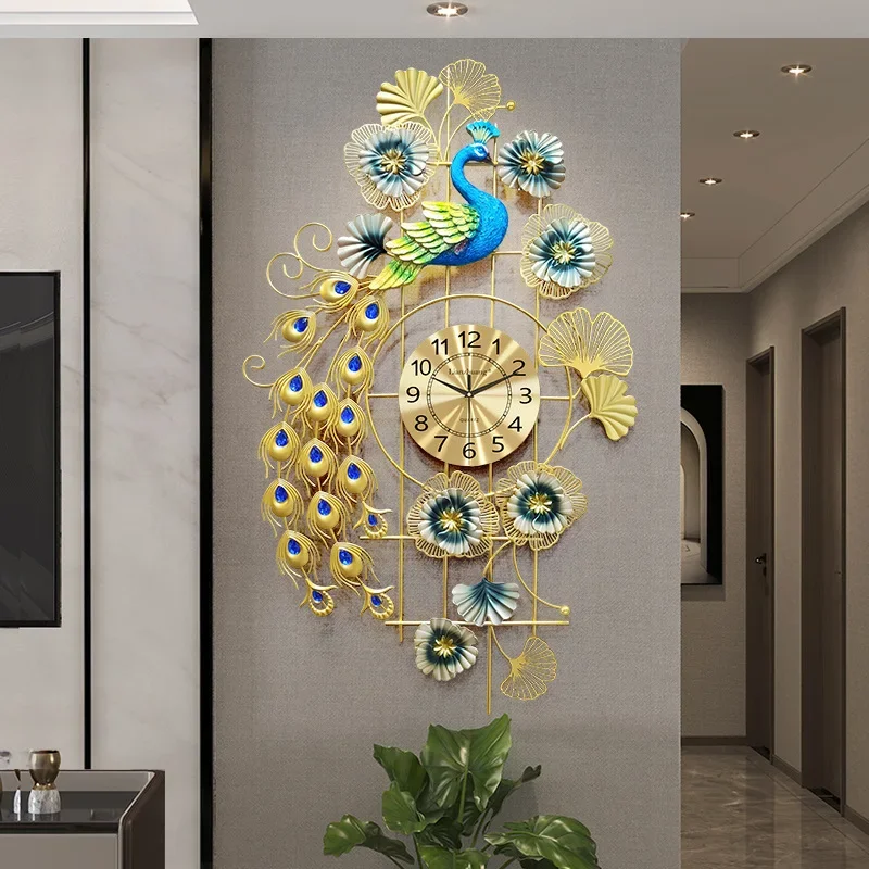 Peacock Wall Clock Large Wall Art Wall Clocks Modern Design Living Room Decoration Crafts Digital Watch Reloj De Pared Creativo