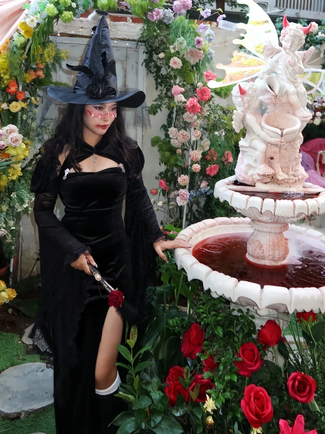 

Хэллоуин Ведьма Sle Hot Girl Set Bat Sve Cover up Lace Dr Винтаж Повседневная одежда Полиэстер Спандекс Long Sve Long Dr