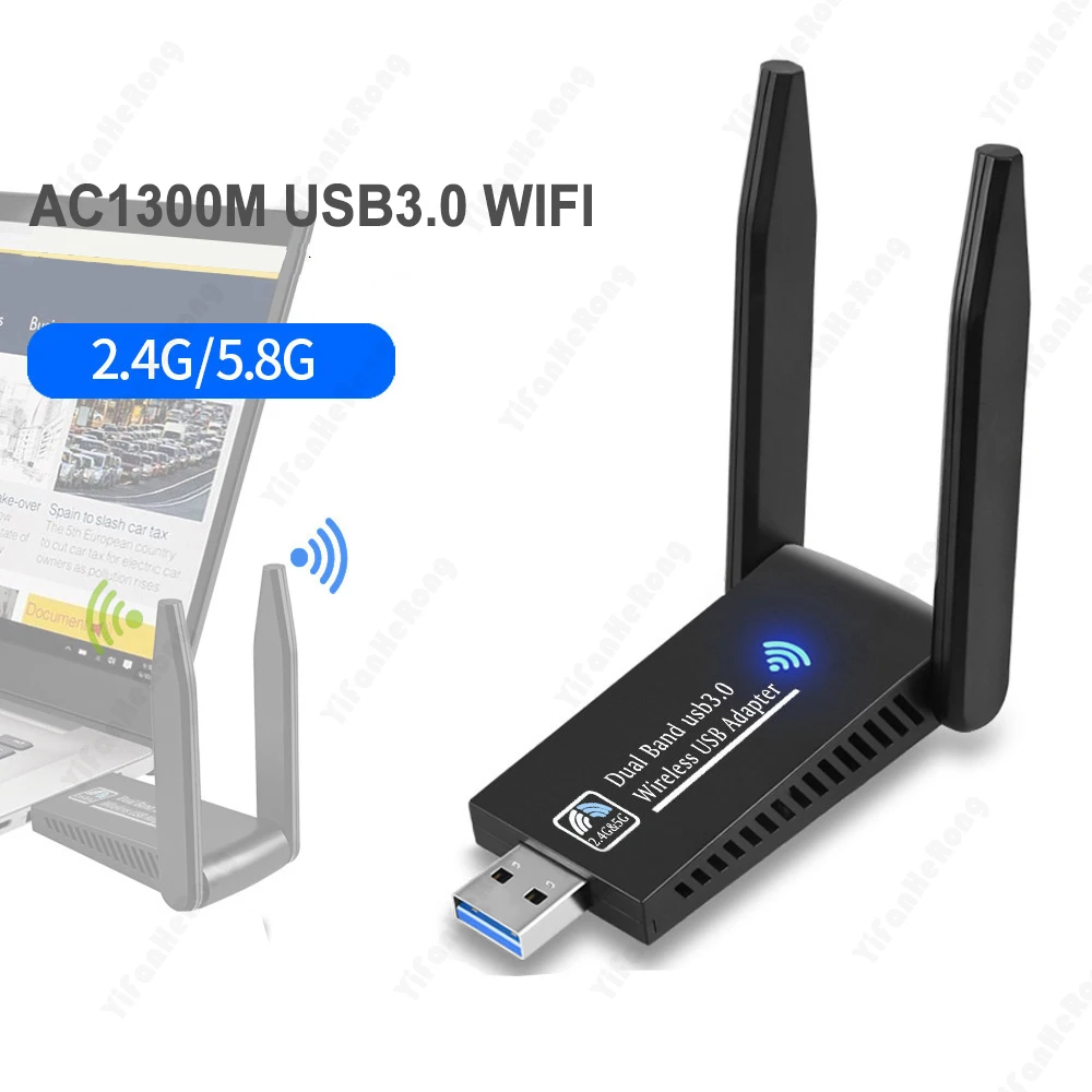 WiFi Bluetooth-Compatible Wireless Network Card 1300M USB 3.0 Adapter AC1300 With Antenna For Laptop PC Mini USB Dongle