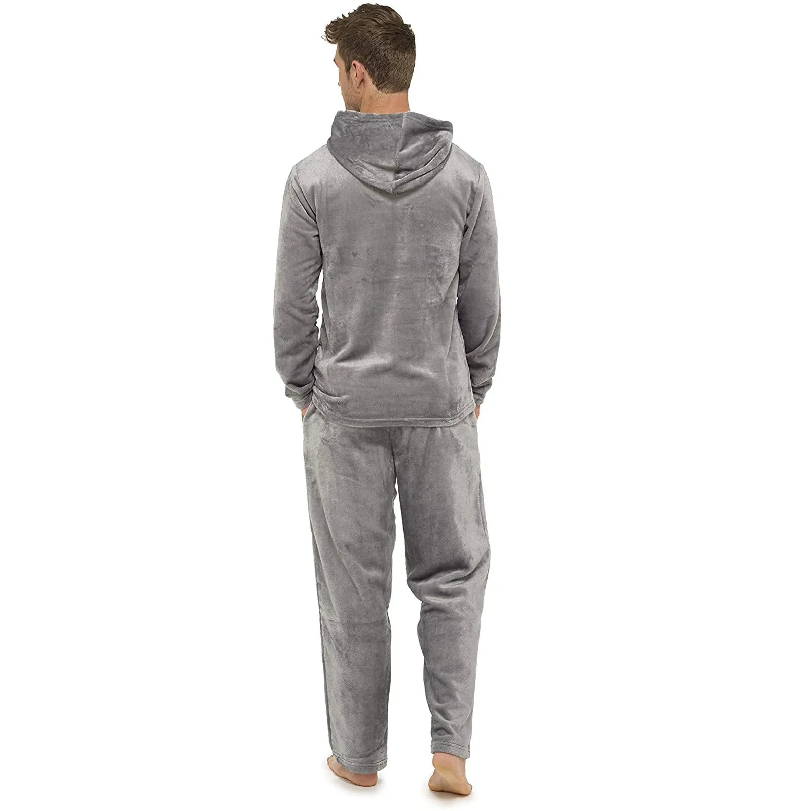 Pijama de franela cálida para hombre, ropa de dormir de terciopelo polar Coral, conjunto de 2 piezas, Sudadera con capucha y pantalones, traje de