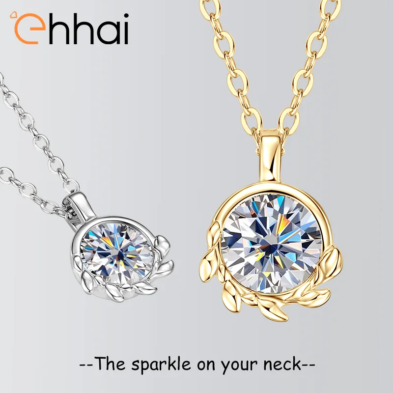 

Ehhai 1CT круглое ожерелье-пасьянс из муассанита для женщин, настоящее серебро S925, ювелирные изделия на шею, свадебные подарки, колье