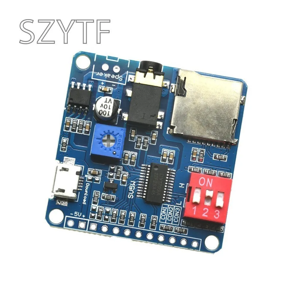 Voice Sound Playback Module Arduino MP3 Player Module UART I/O Trigger Class D Amplifier Board 5W 8M Storage DY-SV5W SD/TF Card