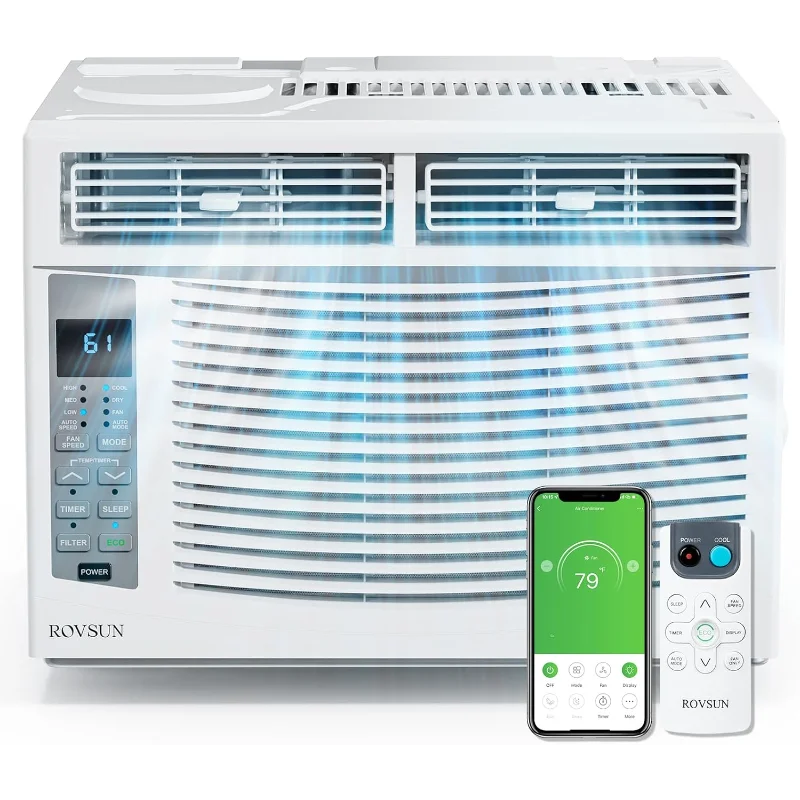 

Оконный кондиционер ROVSUN Smart 6000 BTU с Wi-Fi, энергосберегающий оконный блок переменного тока с пультом дистанционного управления, управлением через приложение и функцией таймера